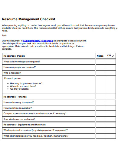 resource management checklist