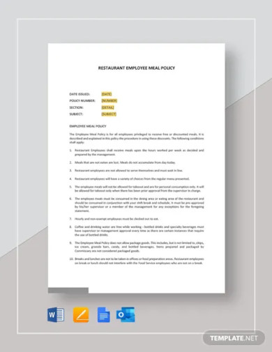 restaurant employee meal policy template