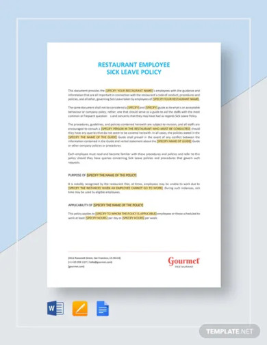 restaurant employee sick leave policy template
