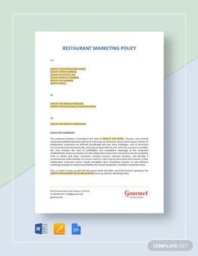 restaurant marketing policy