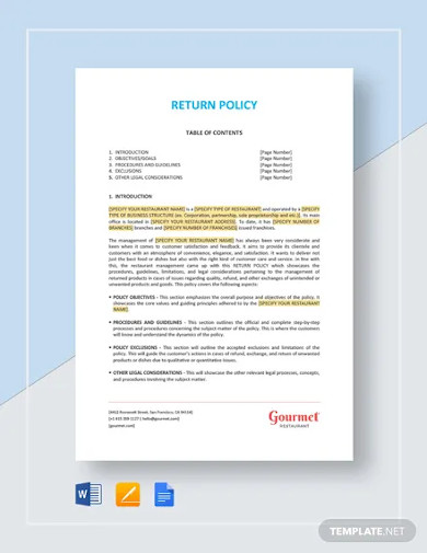 FREE 10 Return Policy Samples In PDF MS Word Pages Google Docs