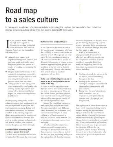 roadmap to a sales culture 