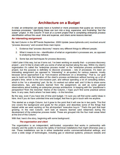 sample architecture budget