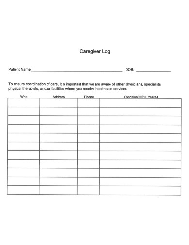 sample caregiver log