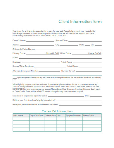 sample client information form