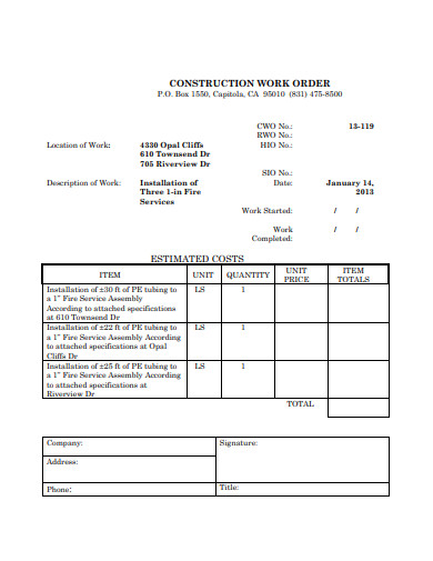 sample construction work order