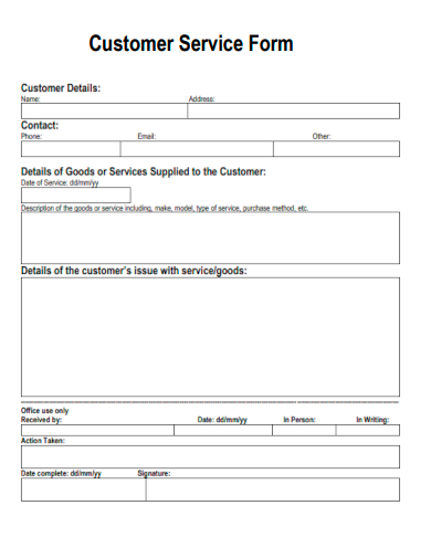sample customer service form
