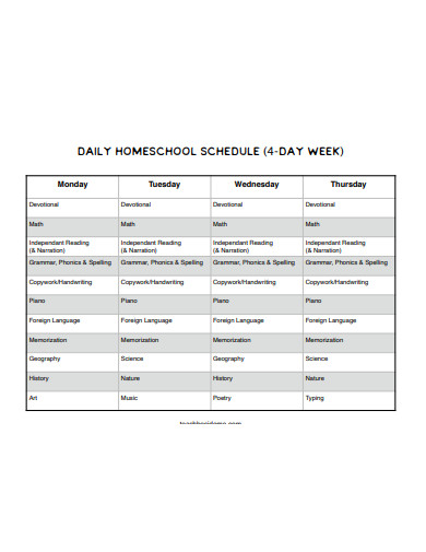 sample daily homeschool schedule