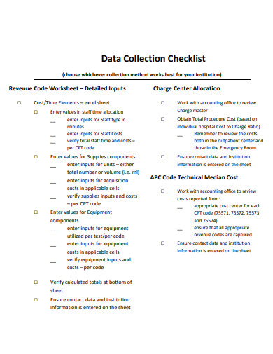 sample data collection sheet checklist