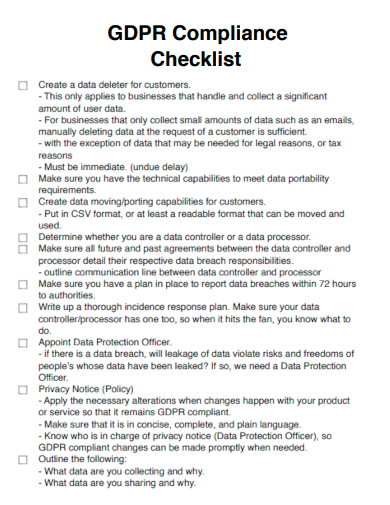 sample gdpr compliance checklist