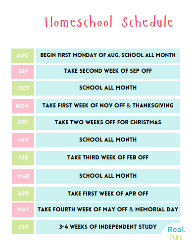 sample homeschool schedule