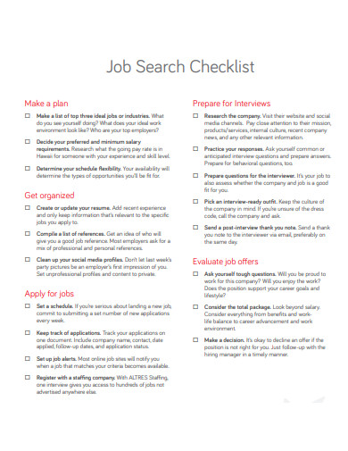 sample job search checklist