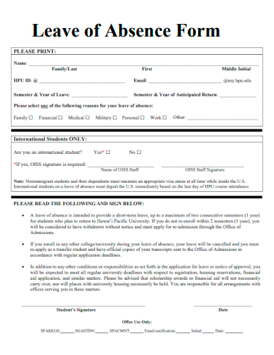 sample leave of absence form