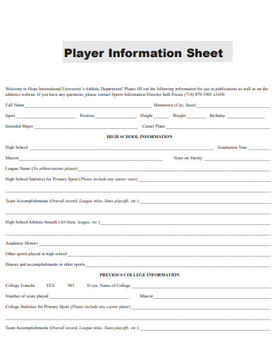 sample player informtion sheet