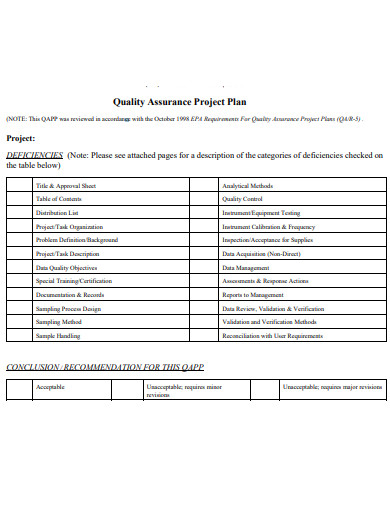 sample quality assurance project plan