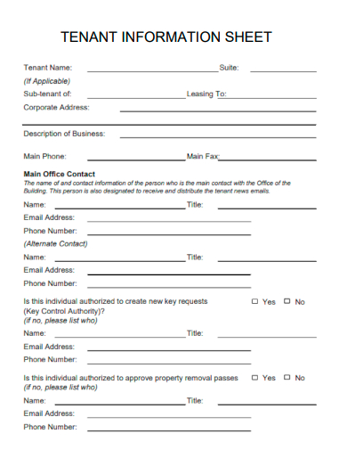 sample tenant information sheet