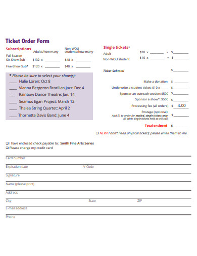 sample ticket order form