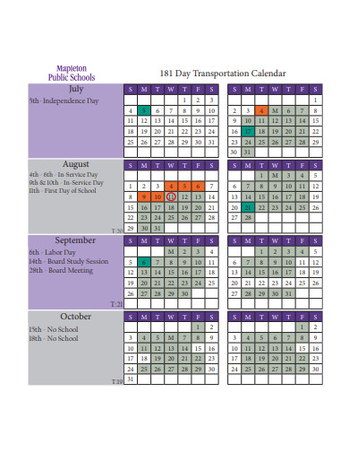 sample transportation calendar