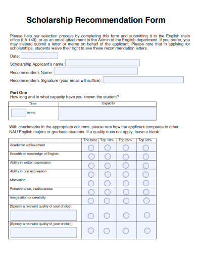 scholarship recommendation form