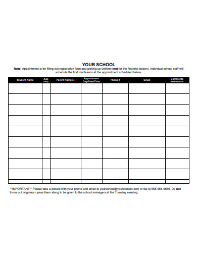 school appointment sheet
