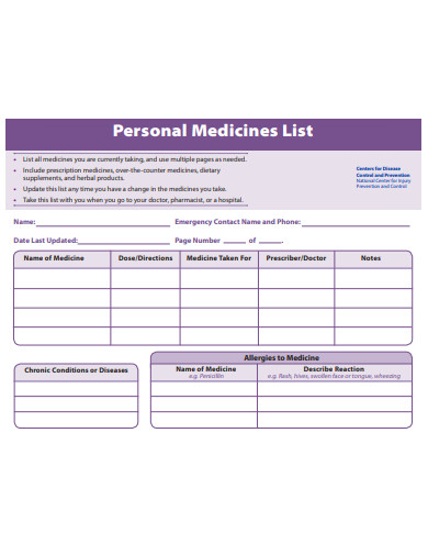 simple personal medication list