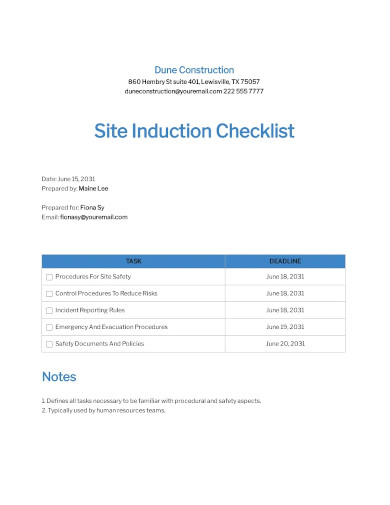 site induction checklist