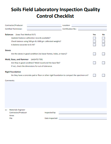 soils field laboratory inspection quality control checklist form