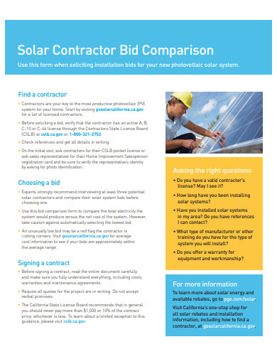 solar contractor bid comparison