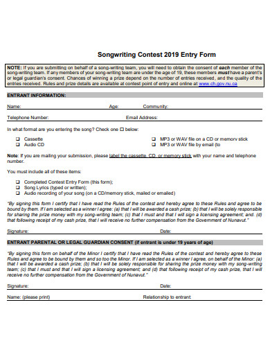 song writing contest entry form