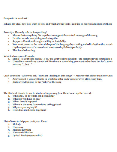 song writing note template