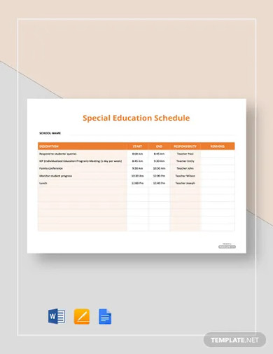 special education schedule