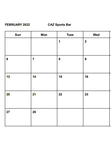 sports bar calendar