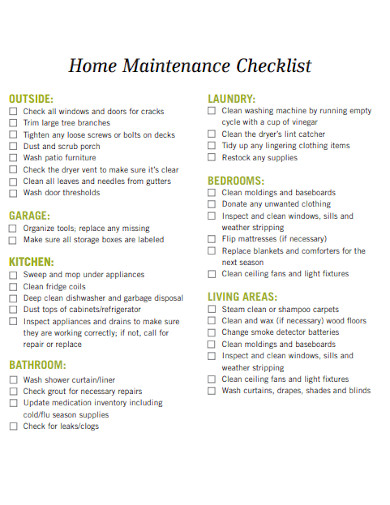 standard home maintenance checklist