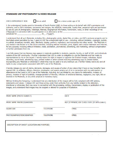 standard media photography release form