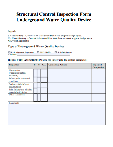 structural control inspection form underground water quality device