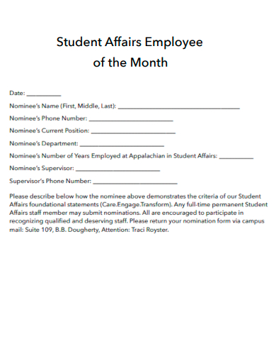 student affairs employee of the month