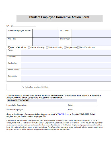 student employee corrective action form