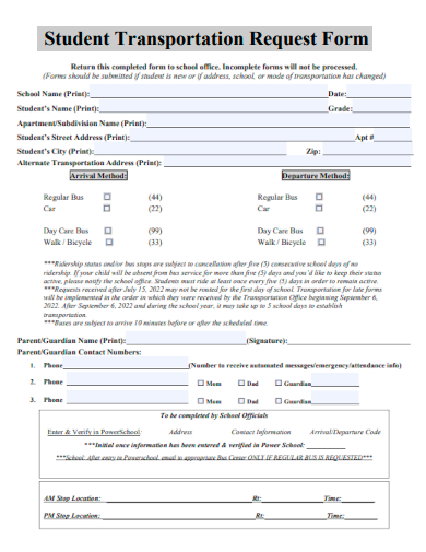 student transportation request form