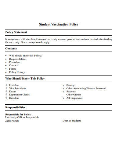 student vaccination policy