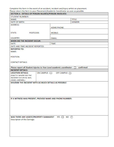 student workplace accident report form