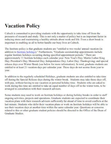 students vacation policy