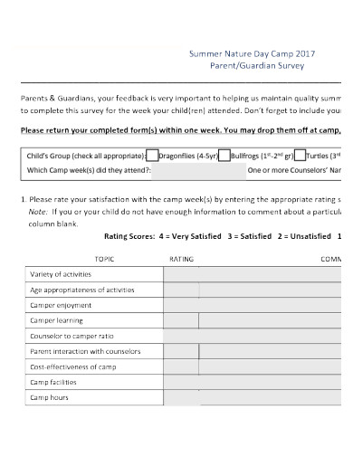 summer nature day camp survey