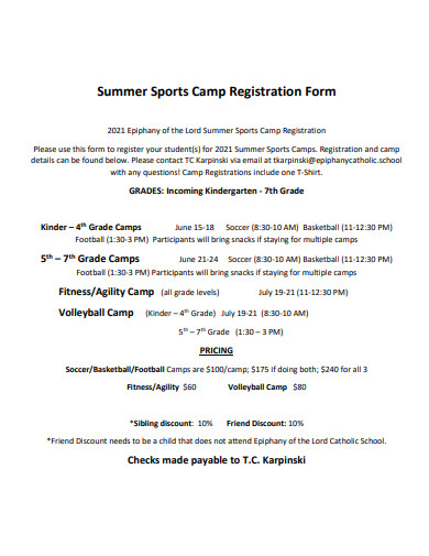 summer sports camp registration form 