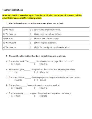 teachers worksheet example