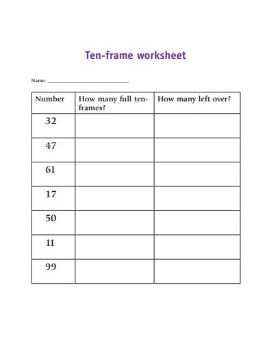 ten frame worksheet
