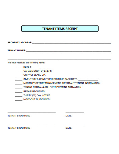 tenant items receipt