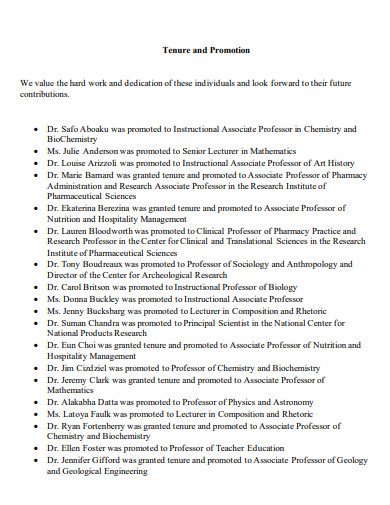 tenure and promotion announcement