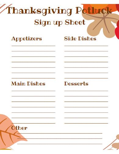thanksgiving potluck sign up sheets