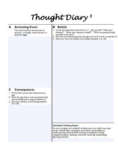 thought diary worksheet