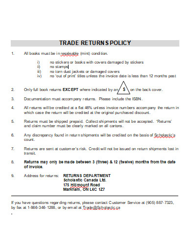 trade return policy